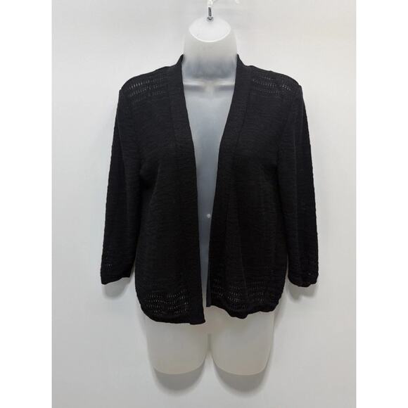Croft Barrow Womens Open Cardigan Sweater Black Knit 3/4 Sleeve Ribbed Size M - Picture 1 of 4